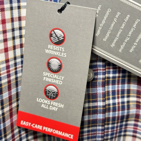 ROUNDTREE & YORKE Men Plaid travelSMART LT LG-Tall Shirt Red Blue  NWT $69 - Picture 5 of 9